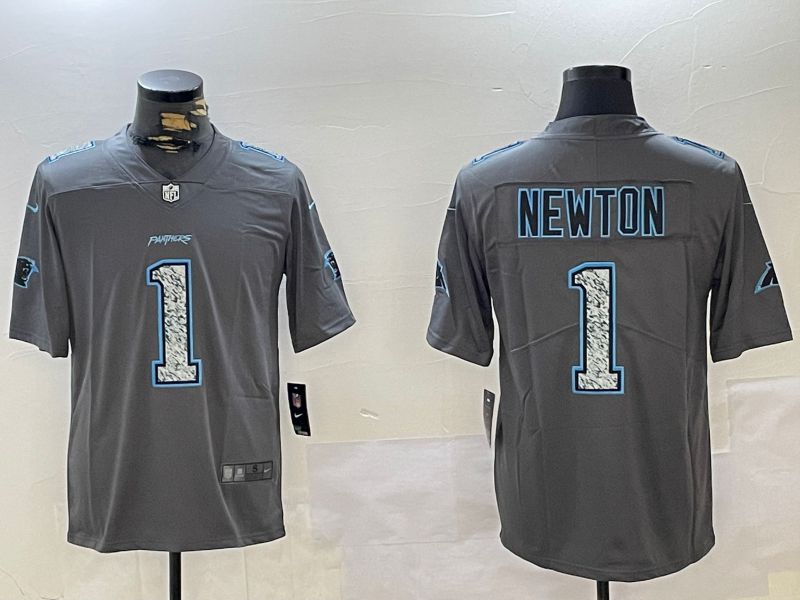 Men Carolina Panthers #1 Newton Grey 2024 Nike Olive Salute To Service Limited NFL Jersey